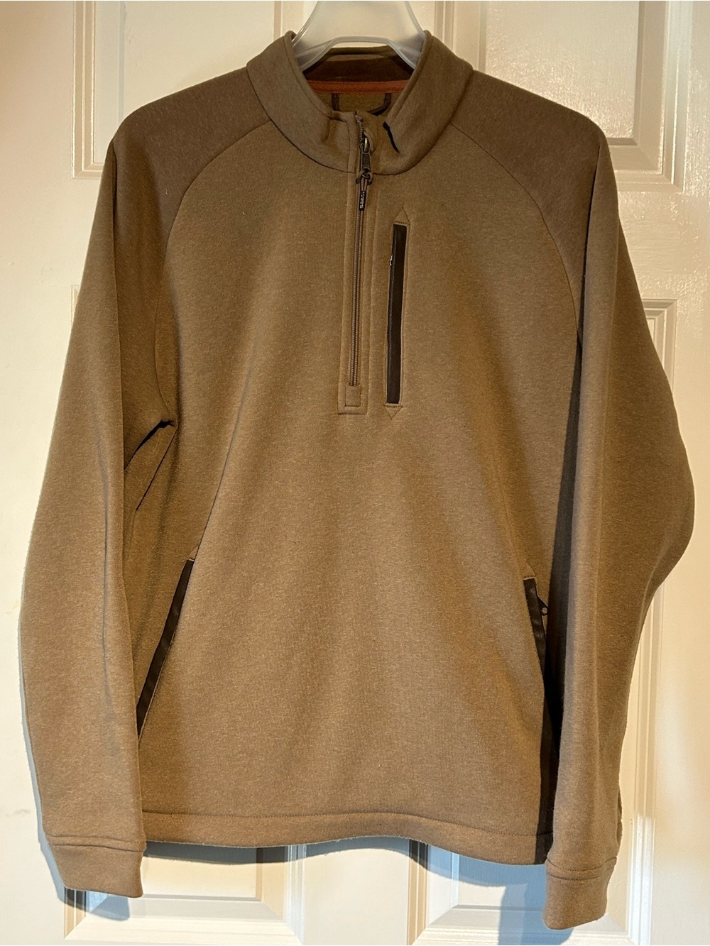 Tom Beckbe Sweater Men's Small Tan Fleece 1/4 Zip Pullover Pockets